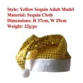Sparkling yellow sequined Christmas Santa hat for adults with soft white plush trim - One Size / Sequin Gold (Adult)