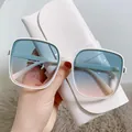 Trendy oversized white frame sunglasses featuring blue to pink gradient lenses and rice nails - Oversized Square Style with Rice Nails (JL2255) / Off-White Frame / Blue-Pink Gradient Lens