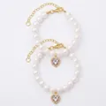 Elegant white pearl pet collar with a sparkling heart-shaped rhinestone pendant jewelry - S / White Heart