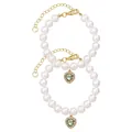 Elegant princess style pearl pet collar featuring a sparkling green heart rhinestone pendant - S / Green Heart