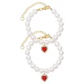 Elegant pearl pet collar with red heart-shaped rhinestone pendant for cats and dogs - S / Red Heart