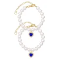 Elegant pearl pet collar with blue heart rhinestone pendant for cats and dogs - S / Blue Heart