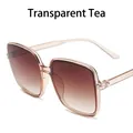 Trendy oversized vierkante zonnebril met transparante thee-bruine glazen voor dames - Oversized Vierkante Stijl met Rijstnagels (JL2255) / Transparant Thee Frame Dubbelbruine Lenzen