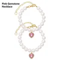 Elegante collare di perle per animali con pendente a cuore rosa brillante in strass - Cuore Rosa