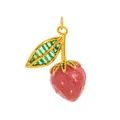Exquisite pink enamel strawberry charm featuring green crystal leaf and gold plating - Strawberry