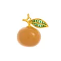 Elegant fruit shaped gold-plated bag charm with green crystal leaf detail and orange body - Peach