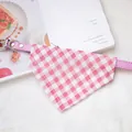 Cute pink and white checkered pet bandana collar with adjustable faux leather strap - Size XS (15-21cm) / Pink Plaid