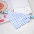 Cute blue checkered pet bandana collar with adjustable leather strap for cats and dogs - Size XS (15-21cm) / Blue Plaid