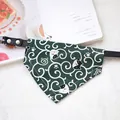 Dark green cat patterned pet bandana collar with adjustable black strap for kittens - Vine Cat / Size XS (15-21cm) / Green