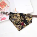 Japanese style koi fish pet bandana collar with brown leather strap - Size XS (15-21cm) / Black Koi