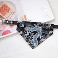 Japanese style pet bandana collar with blue dragon and wave print - Size XS (15-21cm) / Navy Blue Dragon Pattern