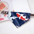 Japanese style koi fish pattern pet bandana collar for dogs and cats with leather strap - Size XS (15-21cm) / Navy Blue Koi