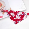 Red floral pet bandana collar featuring Japanese cherry blossom patterns on a leather strap - Size XS (15-21cm) / Cyan Prosperity Floral