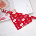 Red pet collar with triangular bandana featuring festive Chinese character patterns. - Size XS (15-21cm) / Red Fortune Card
