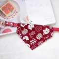 Cute red pet bandana collar with white cat head patterns for dogs and cats - Size XS (15-21cm) / Wine Red Cat Head