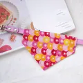 Cute floral pattern pet bandana collar with adjustable pink leather strap for small dogs and cats - Size XS (15-21cm) / Pink Floral