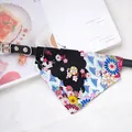 Japanese style floral pet bandana collar with black leather strap for cats and dogs - Size XS (15-21cm) / Dark Gray Floral