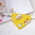 Yellow pet bandana collar with cute shiba inu pattern and white leather strap - Size XS (15-21cm) / Lucky Dog / Bright yellow