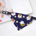 Navy blue pet bandana collar with cute lucky cat pattern and leather strap - Size XS (15-21cm) / Royal Blue Fortune Cat