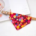 Red floral pattern pet bandana collar with adjustable brown leather strap for cats - Size XS (15-21cm) / Orange Red Lucky Floral