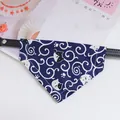Cute pet bandana collar featuring dark blue fabric with white cat and paw print patterns - Size XS (15-21cm) / Dark Blue Japanese Style