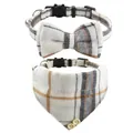 Elegant British plaid pet cat collar and bandana set with bowknot for small kittens - Bowknot Collar + Bandana Set / 1.0*28CM / White Plaid