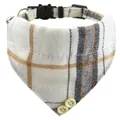 High-quality British style white plaid cat collar bandana with bell and buttons. - Single Bandana Collar / 1.0*28CM / White Plaid