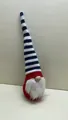 Detail view of a patriotic knit gnome with long blue and white striped hat. - Blue White Stripes Long Hat Style / Style 3