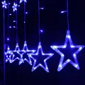 Blue LED star curtain lights for Christmas home decoration and festive holiday atmosphere - Blue