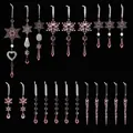 Set roze acryl kersthangers met sneeuwvlok- en ijspegelmotieven voor kerstboomdecoratie - Acryl Ornamenten Set / 21 Stuks/Verpakking / Roze
