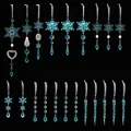 Set van 22 blauwe acryl kerstornamenten met sneeuwvlokken en ijspegels - Acryl Ornamenten Set / 21 Stuks/Verpakking / Blauw