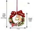 Kerstkransje met rode strik en gouden bel, 11 cm breed en 16 cm hoog voor kerstversiering. - Kerstornament O-Stijl / 11cm (Hoogte 10cm)