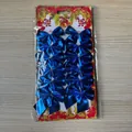 Set of 12 blue metallic mini Christmas bows for tree DIY decoration packaged on card - Set of 12 / Blue