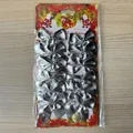 Close-up of 12 silver textured Christmas bows in festive retail packaging for DIY decor. - Set of 12 / Silver