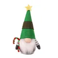 Detailansicht eines Weihnachts-Zwergs mit grünem Filzhut und Zuckerstangen-Dekoration - Sternstil / Grün