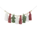 Handmade Christmas garland featuring wooden beads and festive red, white, and green yarn tassels - 8 Pieces Tassel Set