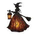 Vintage Halloween resin witch silhouette lamp with glowing forest patterned translucent skirt - Witch with Broom Style (USB)