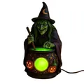 Halloween-Hexe-Nachtlicht aus Harz mit kreativ leuchtendem grünen Kessel für den Tisch - Gruselige Hexe Stil (Knopfzelle)