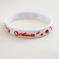 Pulsera de silicona navideña festiva blanca con texto e iconos de Merry Christmas - 202x12mm / Blanco Tipo 1