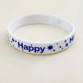 Pulsera navideña de silicona blanca con texto Happy azul y copos de nieve impresos - 202x12mm / Blanco Estilo 2