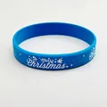 Pulsera de silicona azul festiva con estampado 'Merry Christmas' y motivos navideños - 202x12mm / Azul Estilo 4
