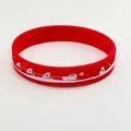 Rode kerst siliconen polsband met witte rendier en slee cartoon opdruk voor feesten - 202x12mm / Rood Stijl 5
