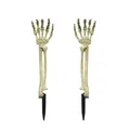 Realistic bone-colored plastic skeleton arm garden stakes with sturdy black lawn spikes - Left And Right Arms Pair / Beige