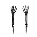 Close-up detail of black plastic Halloween skeleton arm lawn stakes for garden decor - Left And Right Arms Pair / Black