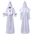 Weißes Halloween Priesterkostüm Set mit Kapuze, Seilgürtel und Kreuzkette für Cosplay - Weiß