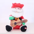 Animated Santa Claus plush figure playing a guitar, ideal for holiday window display. - Cowboy Playing Guitar