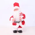 Detailed view of standing electric Santa Claus doll holding a candy cane with press button - Candy Cane