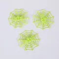 Three neon green plastic Halloween spider webs with small spiders for DIY decor - Spider + Spider Web / Fluorescent Green
