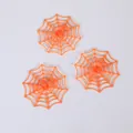 Set of 3 orange plastic mini spider webs with spiders for Halloween DIY crafts - Spider + Spider Web / Orange