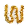 Shining gold Christmas tinsel garland with decorative silver star accents for party - 2m / Gold